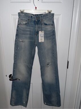 Zara Wide Leg Distressed Jeans NWT Light Wash size 0